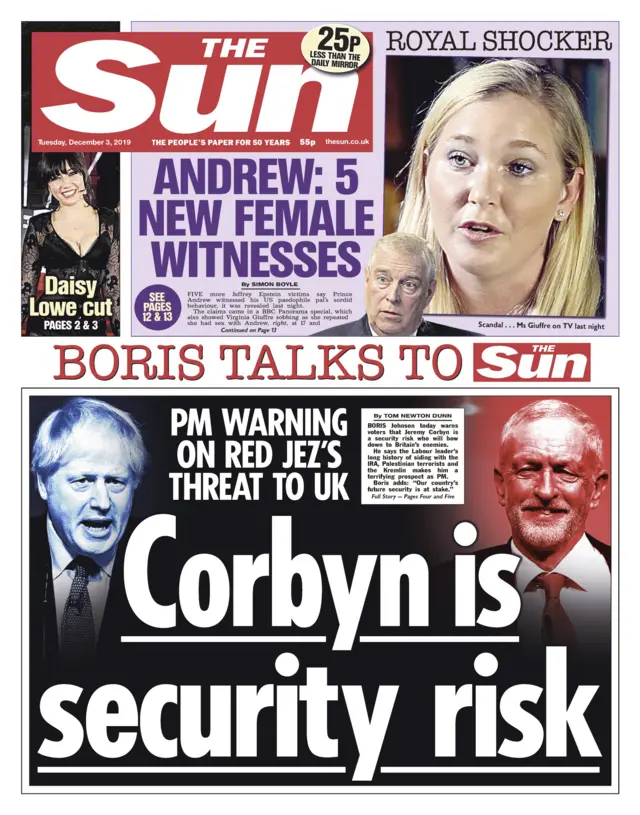 Front page of the Sun