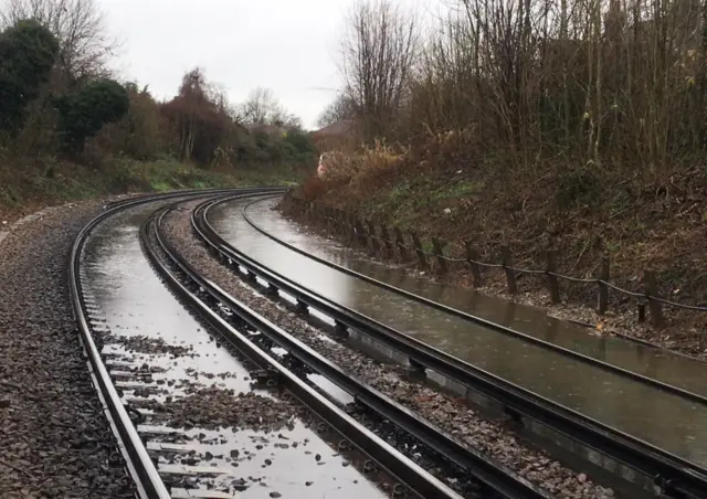 Flooded rails on Southern network