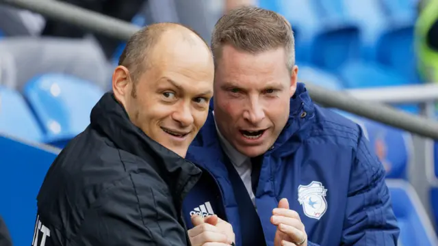 Alex Neil manager of Preston North End and Neil Harris manager of Cardiff City