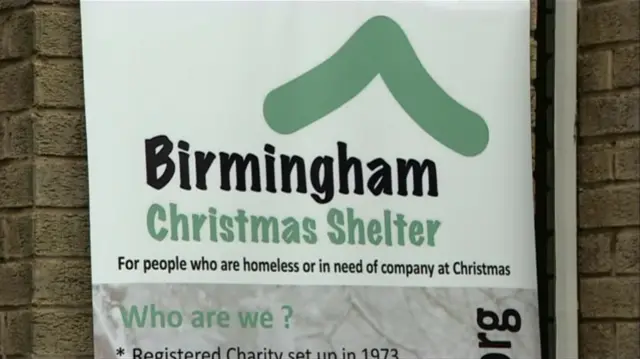 Sign for the Birmingham Christmas Shelter