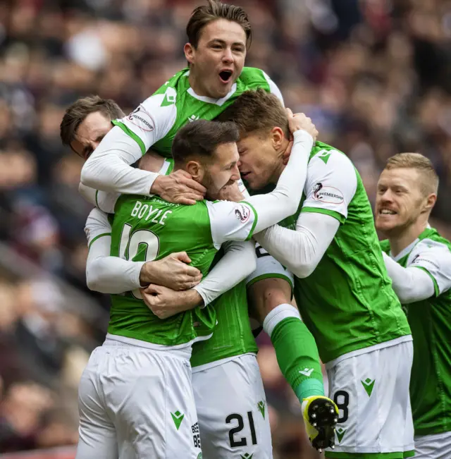 Hibs celebrate Martin Boyle's goal