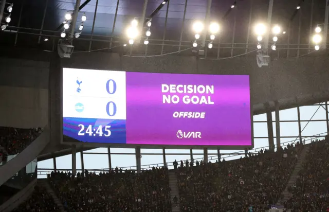 VAR decision shown on big screen as 'no goal'