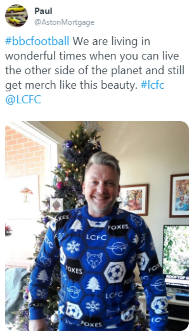 Leicester fan in a Christmas jumper