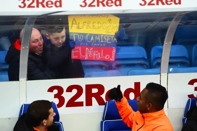 Fans deliver a message to Alfredo Morelos