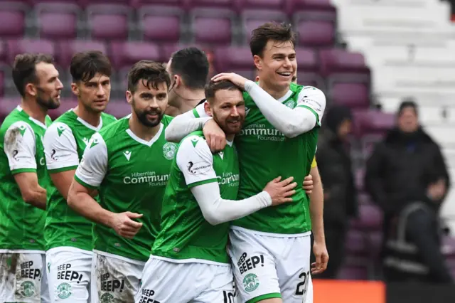 Martin Boyle scored both of Hibs' goals at Tynecastle in the Boxing Day early kick-off