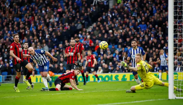 Aaron Mooy scores Brighton's second goal