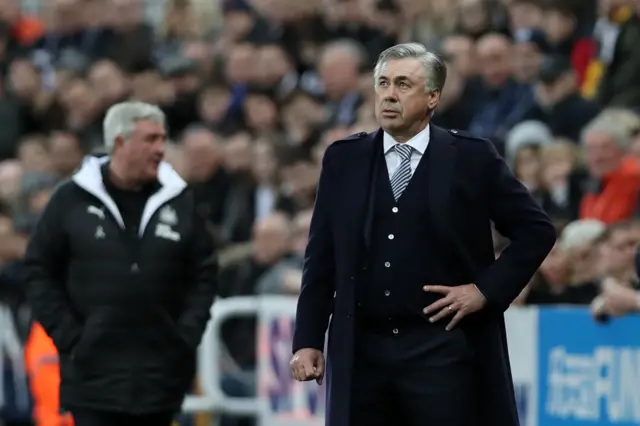 Carlo Ancelotti, Manager of Everton looks on during the Premier League match between Newcastle United and Everton FC at St. James Park