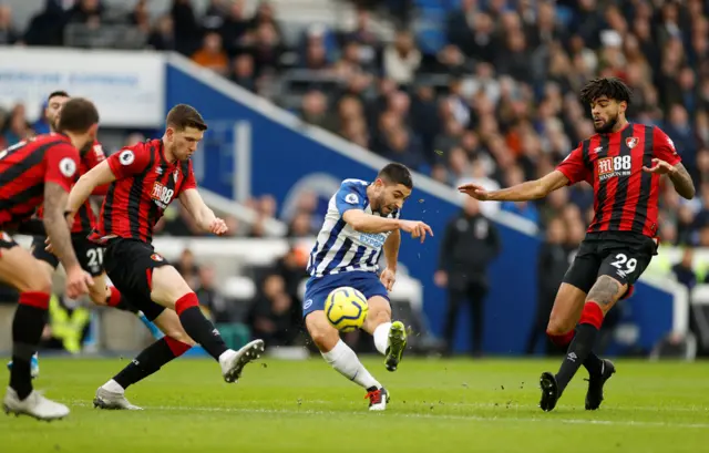 Neal Maupay shoots at goal