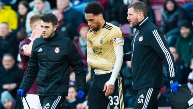 Aberdeen defender Zak Vyner goes off injured