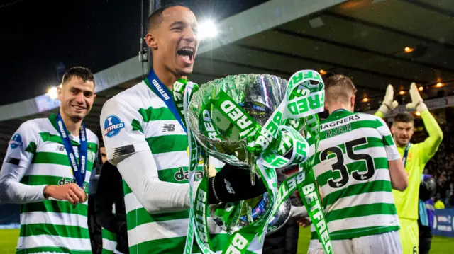 Christopher Jullien with the Scottish League Cup