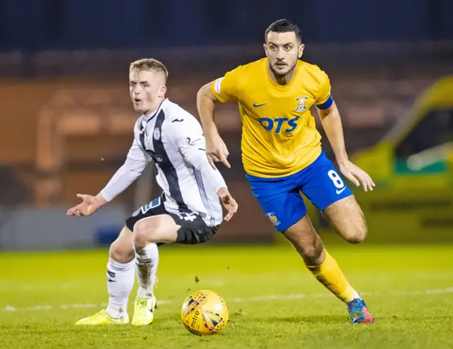 Kilmarnock’s Gary Dicker (right) and St Mirren’s Cammy MacPherson