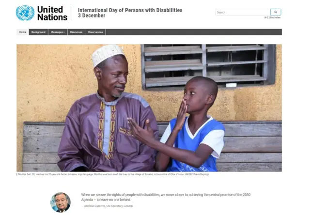 Modibo Sall, 10, teaches his 52-year-old father, Amadou, sign language. Modibo was born deaf. He lives in the village of Bouaké, in the centre of Côte d'Ivoire.