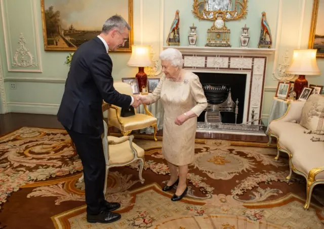 Queen Elizabeth II holds a private audience with Nato Secretary General Jens Stoltenberg