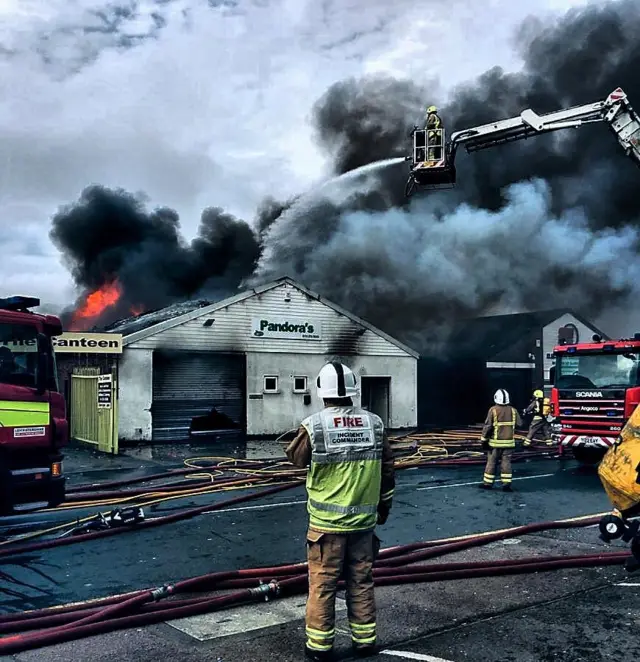 Firefighters at the blaze in Leicester