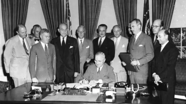 US President Harry Truman marks the beginning of Nato in 1949