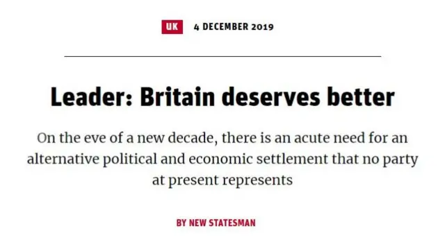 New Statesman leader article 4 December 2019