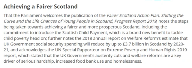 That the Parliament welcomes the publication of the Fairer Scotland Action Plan, Shifting the Curve and the Life Chances of Young People in Scotland, Progress Report 2019; notes the steps being taken towards achieving a fairer and more prosperous Scotland, including the commitment to introduce the Scottish Child Payment, which is a brand new benefit to tackle child poverty head on; further notes the 2018 annual report on Welfare Reform’s estimate that UK Government social security spending will reduce by up to £3.7 billion in Scotland by 2020-21, and acknowledges the UN Special Rapporteur on Extreme Poverty and Human Rights 2019 report, which stated that the UK Government’s austerity cuts and welfare reforms are a key driver of serious hardship, increased food bank use and homelessness.