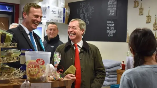 Brexit Party leader Nigel Farage with party candidate Martin Daubney