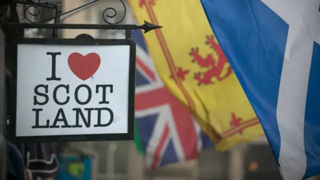 Flags with I love Scotland sign