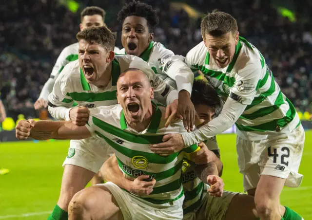 Celtic captain Scott Brown celebrates his late winner