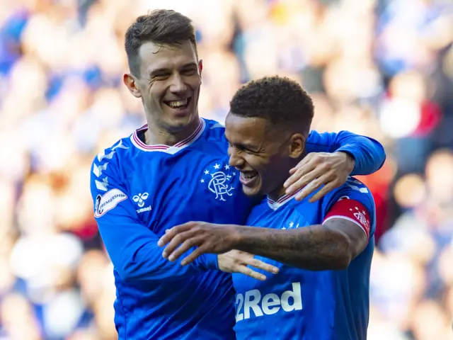 Rangers captain James Tavernier celebrates with team-mate Ryan Jack