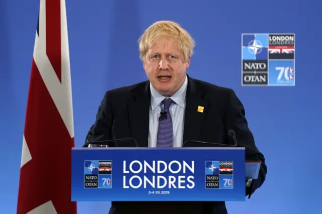 Boris Johnson speaking at the NATO summit in London