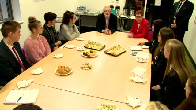 Jeremy Corbyn talks to students in Rugby about tackling mental health issues within schools