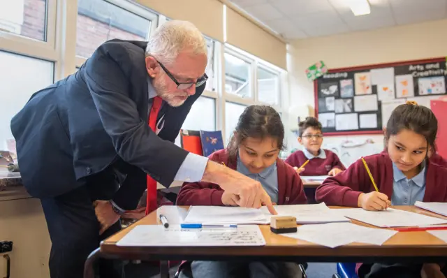 Jeremy Corbyn at a school in Peterborough