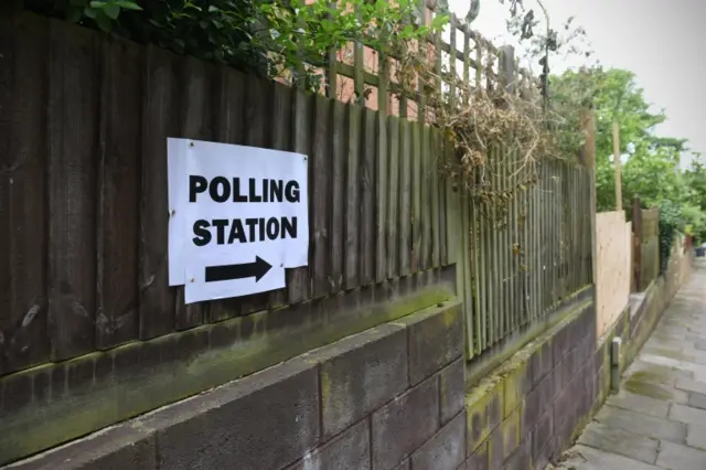 Sign pointing to polling station