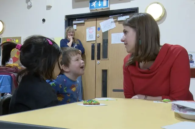 Lib Dem leader Jo Swinson meets children at a community playgroup