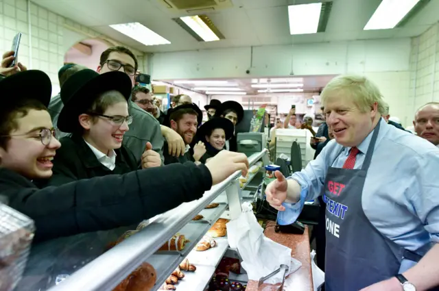 Boris Johnson at Grodzinski Bakery in Golders Green, North London