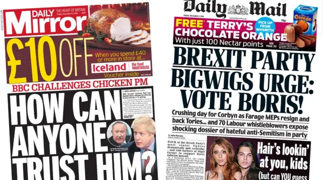 Mirror and Daily Mail front pages