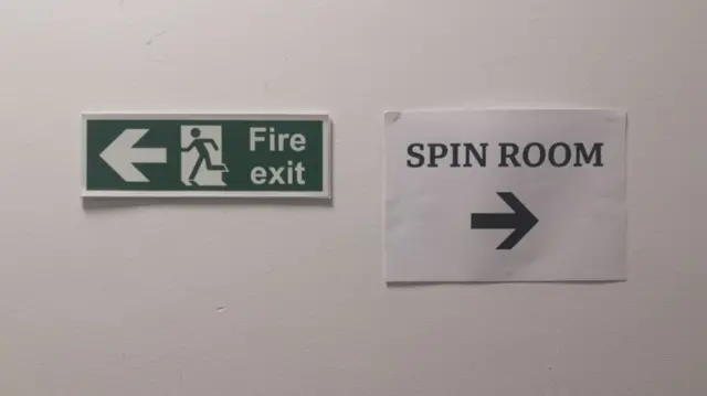 Spin room sign