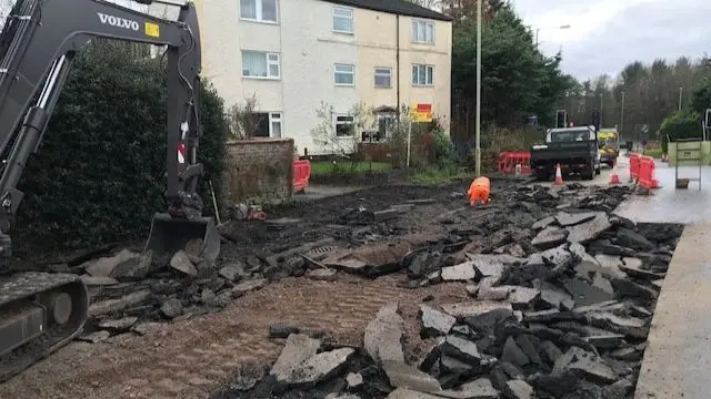 The road being repaired