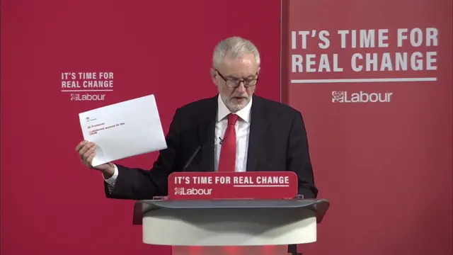 Jeremy Corbyn holding document