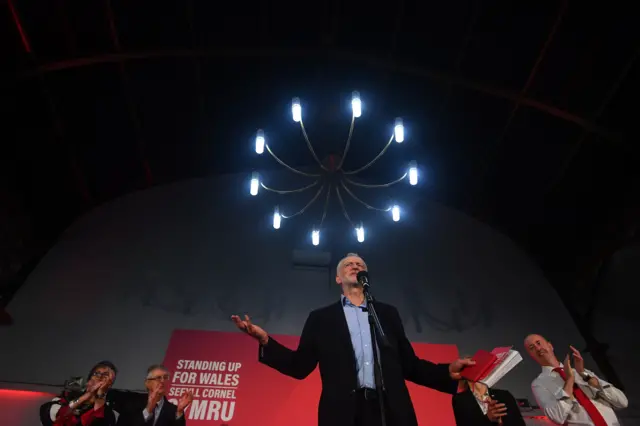 Jeremy Corbyn at a rally in Swansea