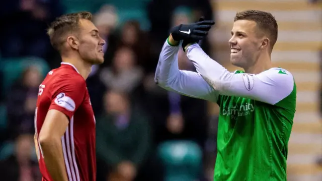 Hibernian's Florian Kamberi (right) and Aberdeen's Ryan Hedges