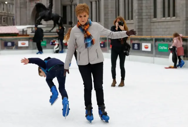 Scotland"s First Minister Nicola Sturgeon ice skates in Aberdeen, Scotland December 7, 2019