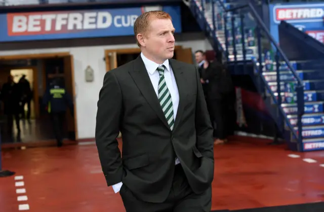 Celtic manager Neil Lennon inspects the Hampden pitch