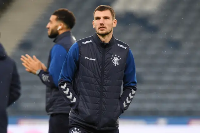 Borna Barisic gets an early look at the sodden Hampden pitch