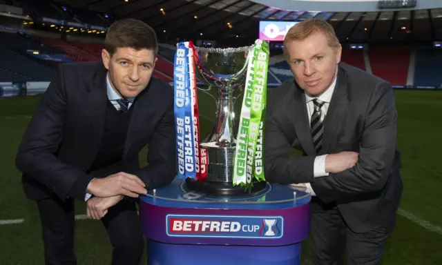 Steven Gerrard and Neil Lennon with the trophy