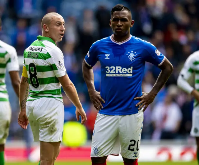 Celtic captain Scott Brown and Rangers striker Alfredo Morelos