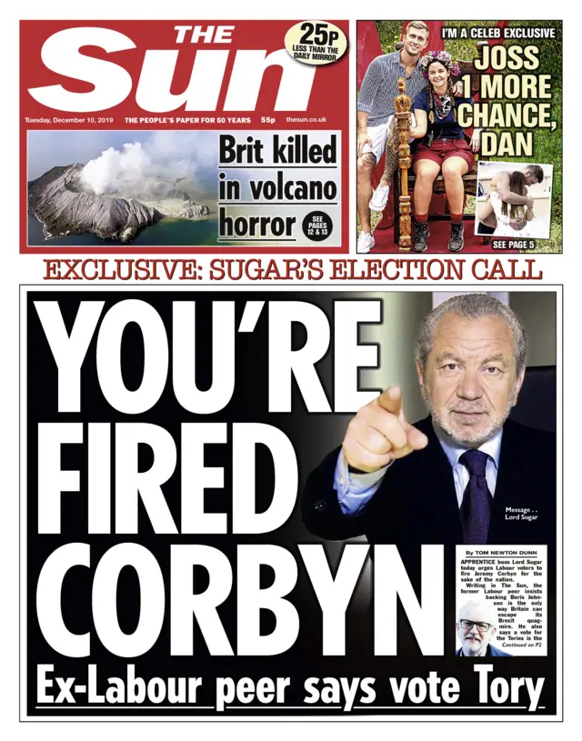 Front page of the Sun