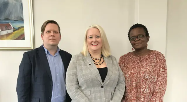 Konstantin Baranov, Equalities Minister Christina McKelvie and Laura Miti