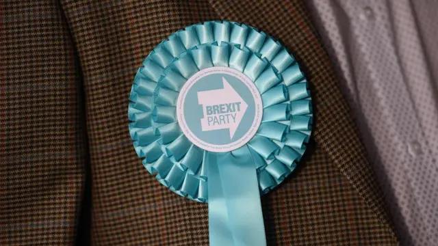 Close up of a Brexit Party rosette