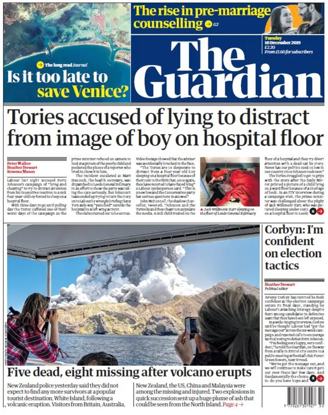 Front page of the Guardian