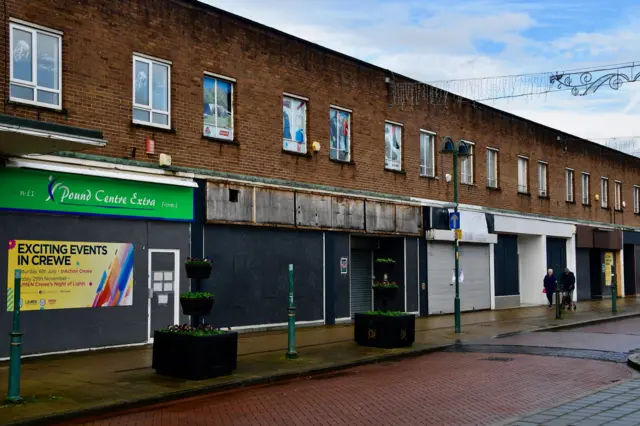 Empty shops in Crewe Market Square