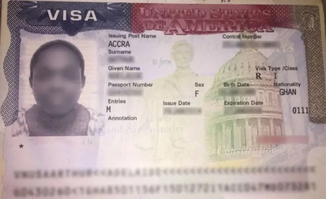 A US visa issued in a Ghanaian passport