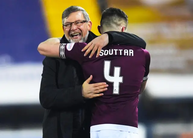 Hearts manager Craig Levein celebrates with John Souttar