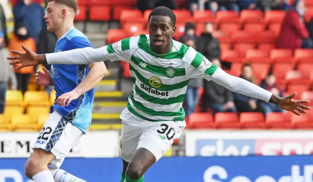 Celtic's Timothy Weah celebrates scoring against St Johnstone